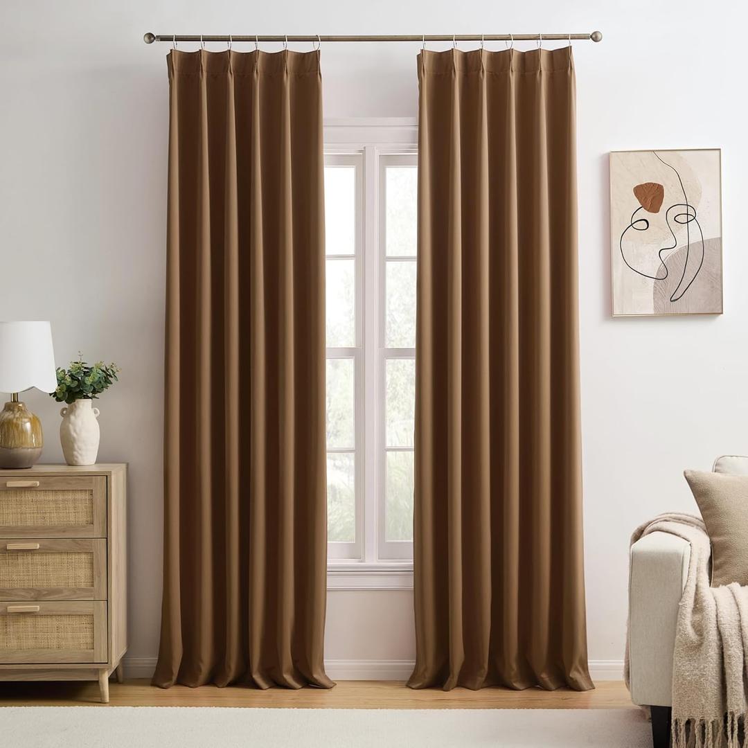 Cappuccino Brown Curtains 40x96 Inches Long 2 Panels Set, Pinch Pleated Thermal Insulated Blackout Room Darkening Curtain for Living Room,Window Draperies with Hooks