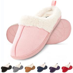 Floopi House Slippers for Women, Fur Lined Clog Womens Slippers Cozy Memory Foam with Indoor & Outdoor Anti Skid Sole (Pink)