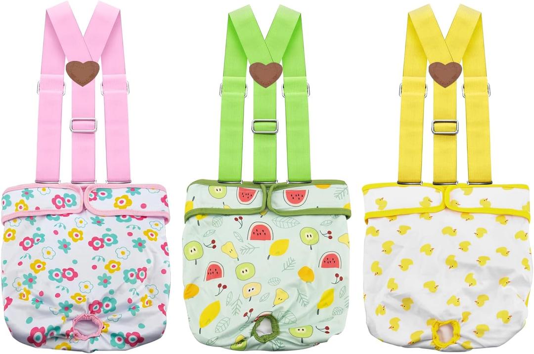 3 Pack Washable Female Dog Diaper with Suspender,Reusable Fixed Doggie Diapers Super Absorbent Leakproof for Small Medium Large Dog in Heat Cycle-S