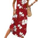 WIHOLL Summer Dresses for Women 2026 Hawaiian Beach Vacation Clothes Casual Sleeveless Maxi Long Sundresses with Pockets (Medium, Red Floral)