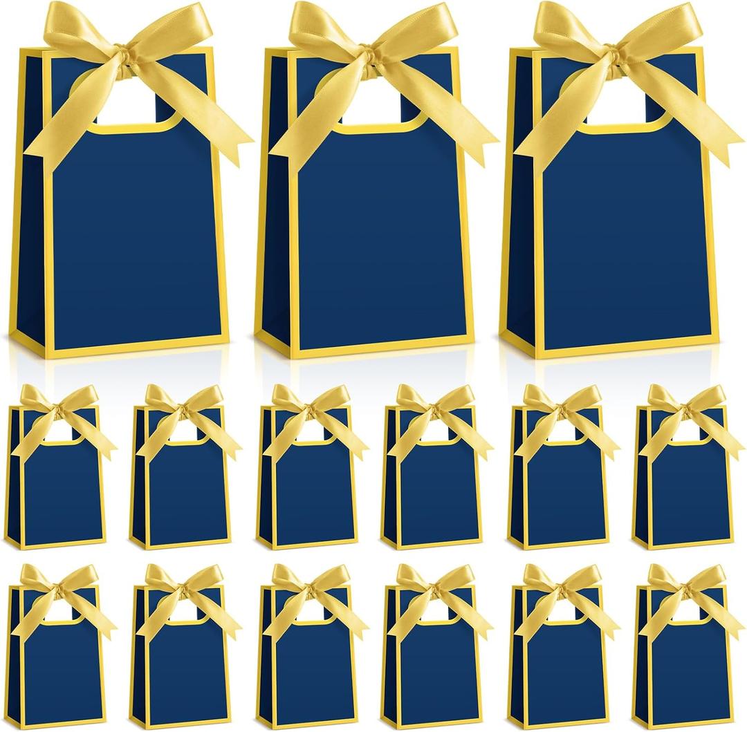 Kolldenn 24 Pcs Small Gift Bags with Bow 6.3 x 3.9 x 2.8 Inch Thank You Gift Bags Elegant Mini Paper Bag with Handles for Wedding Bridal Birthday Baby Shower Bridesmaid Party Favors(Navy Blue)