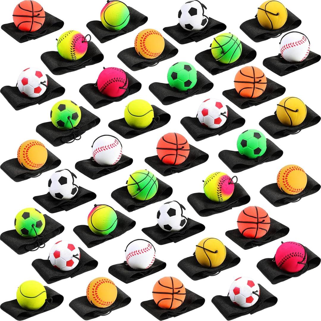 Skylety Wrist Return Ball on a String 1.85'' Rebound Sport Ball with Elastic Strap and String, Basketball Baseball Soccer Tennis Wristband Toy for Teens Adults Gifts, Wrist Exercise or Play