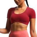 Aoxjox Short Sleeve Crop Tops for Women Define Sculpt Workout Cropped T Shirt Top (Rumba Red, X-Large)