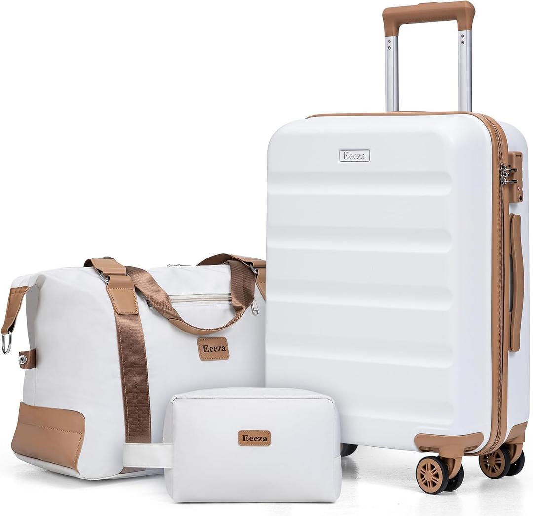 Eeeza 3 Piece Hardshell Luggage Set(20"/DB/TB,White), 3PCS