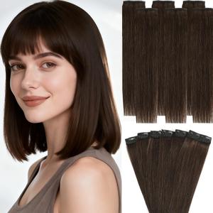 Clip in Hair Extensions Real Human Hair, 10 Inch Short Invisible Remy Human hair Clip in Extensions for Women Seamless Straight 6 Pcs Per Set with Double Weft (Dark Brown, 10 Inch)