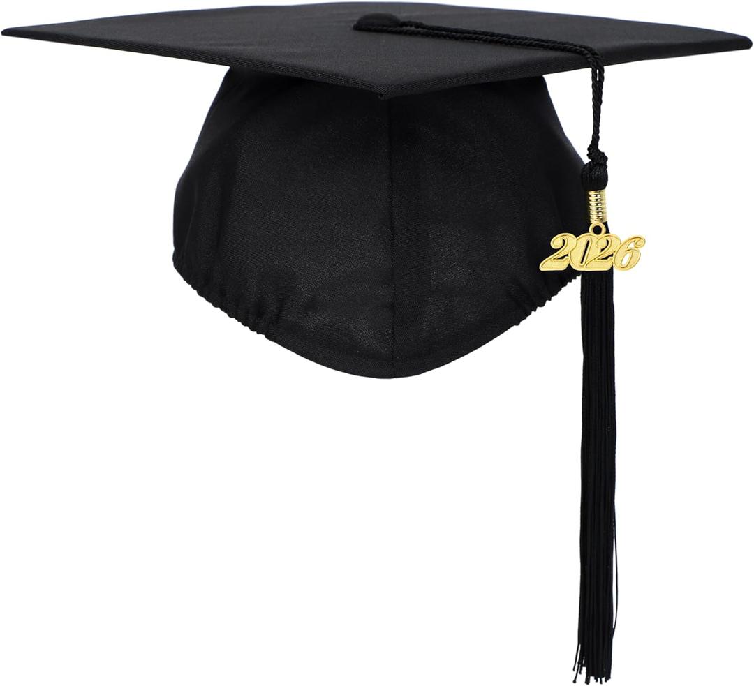 FtyFty Unisex Adult Matte Graduation Cap with Tassel Year Charm (Pack of 2, Black)