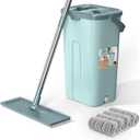 Mop and Bucket with Wringer Set, Flat Squeeze Mop and Bucket System for Home, Wet & Dry Use Wall Mop System with 4 Microfiber Pads, Separates Dirty & Clean Water Handimop Bucket Set for Floor Cleaning