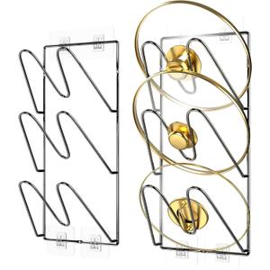 2 Pack Pot Lid Organizer Rack, 6-Tier Pots and Pans Lid Holder Organizer inside Cabinet or Wall/Door, No-Drill Adhesive Mount for Kitchen Storage (Black)