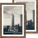 14x20 Poster Frame Set of 2, 14 x 20 Wood Picture Frames with Mat for 12x18, Wooden Photo Frame with Tempered Glass Cover for Wall Mounting Display,Rustic Brown, 14x20-2pack