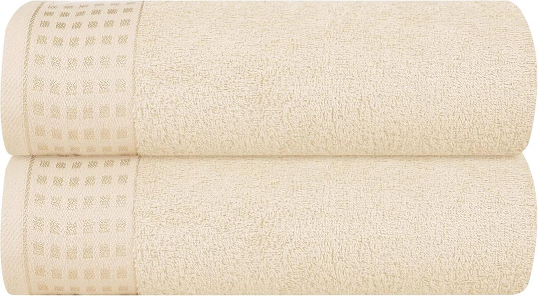 GLAMBURG 100% Cotton 2 Pack Oversized Bath Towel Set 28x55 Inches, Ultra Soft Highly Absorbant Compact Quickdry & Lightweight Large Bath Towels, Ideal for Gym Travel Camp Pool - Ivory