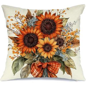 AACORS Fall Pillow Cover 20x20 Inch Sunflower Decor Floral Farmhouse Seasonal Pillow Case Decorations for Home Sofa Couch AA726-20 (Multicolor)