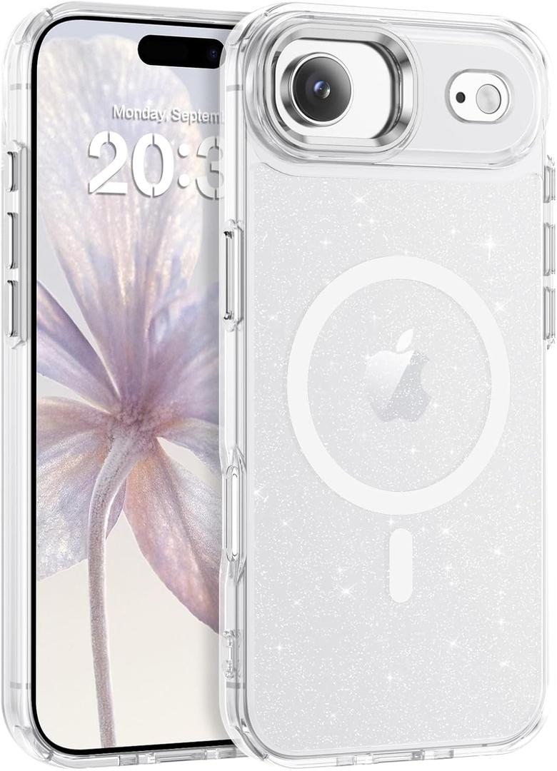BENTOBEN Magnetic for iPhone Air Case,Clear Sparkly Glitter Phone Case [Compatible with MagSafe] Shockproof Cute Anti-Slip Anti-Yellow Women Girl Protective Cover for iPhone Air 6.5",Clear