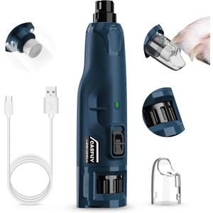 Casfuy Dog Nail Grinder Quiet - (45db) 6-Speed Pet Nail Grinder with 2 LED Lights for Large Medium Small Puppy Dogs/Cats, Professional 3 Ports Rechargeable Electric Dog Nail Trimmer with Dust Cap (Blue)