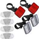 Bike Front and Rear Reflectors Kit, Bicycle Wheel Spoke Reflectors Kit, Bike Cycling Safety Warning Reflectors for Handlebar and Seatpost, Bike Road Safety Reflection Kit, Red and White/8 Pcs