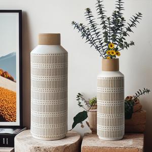 Rustic Ceramic Vase Set of 2 for Living Room Bedroom 15.75'' and 11.02'' Farmhouse Flower Bouquet Vases for Fake Plant Home Decor Office Fireplace Centerpieces Retro Vintage Modern Gift