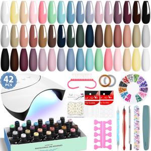 VANREESA 24 Colors Gel Nail Polish Kit with U V Light 42 Pcs Gel Polish Nail Kit Glossy & Matte Top Coat Complete Nail Kit with Manicure Tools Gifts for Women (Natural & Elegant Collection)