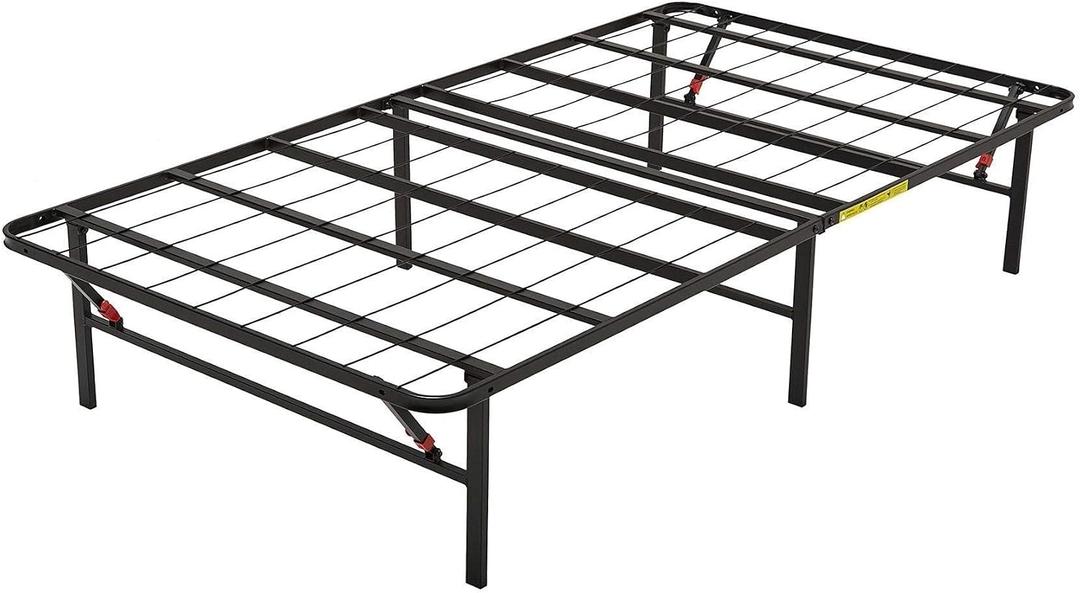 Amazon Basics Foldable Metal Platform Bed Frame with Storage, Sturdy Steel Support, No Box Spring Needed, 14-inch High, Tool-Free Setup, Twin Size, Black