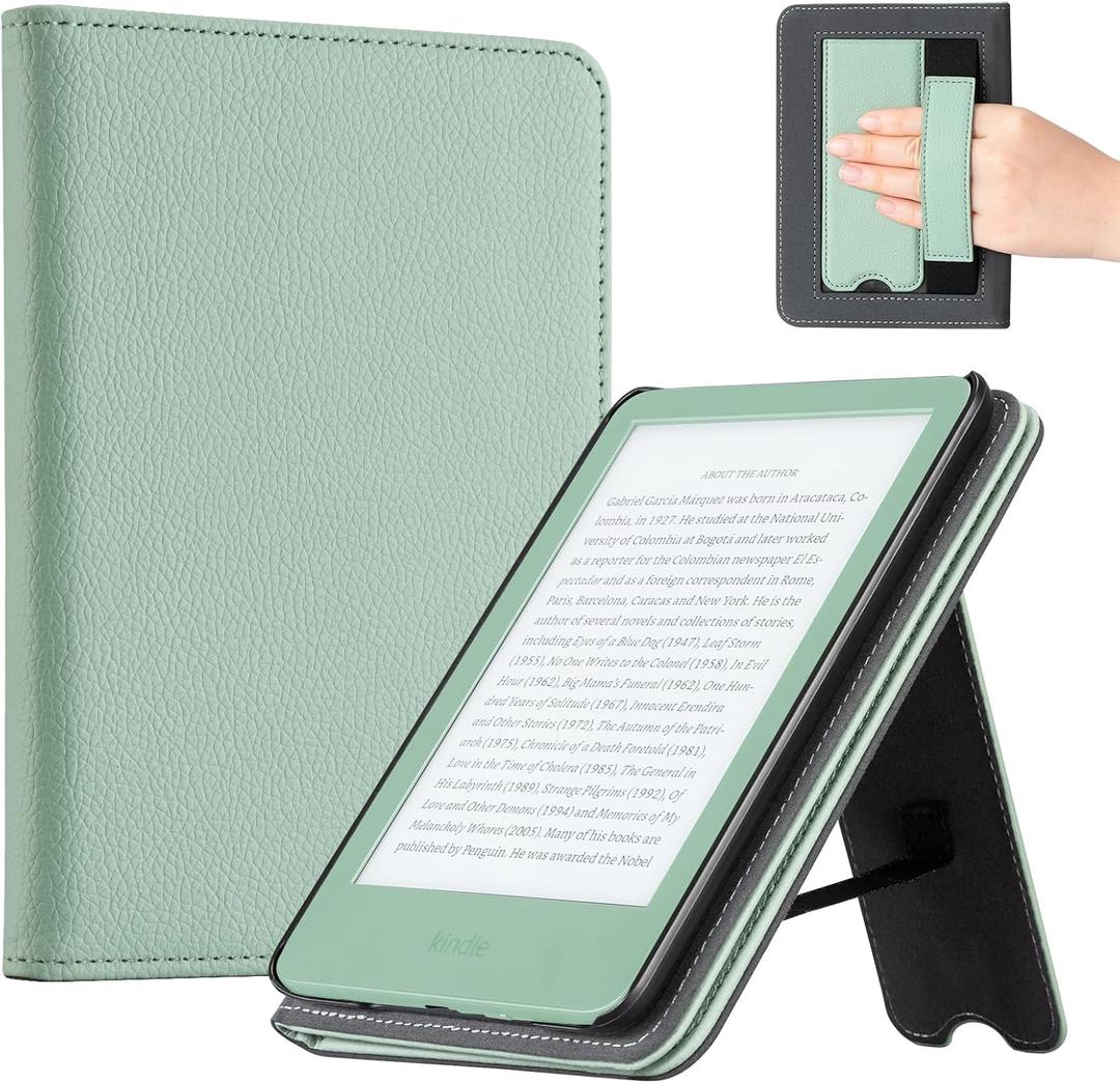 CoBak Case with Stand for for 6" Kindle (2024 & 2022, 11th Gen) PU Leather Smart Cover with Auto Sleep/Wake & Hand Strap, Premium Protective Case for Kindle Basic,Sage Green