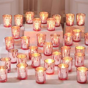 Raiten 50 Pcs Votive Candle Holder Bulk Glass Votive Candle Holder Tealight Candleholder Wedding Centerpiece for Table Home Birthday Anniversary Bridal Shower Party(Rose Gold)