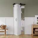 Bifold Barn Door 30" x 84", MDF Bi-Fold Sliding Closet Doors with Hardware Kit Included, Pre-Finished Easy Assembly, Water-Proof PVC Surface & Save Space, H-Frame, 34" Track for 2 Doors,White