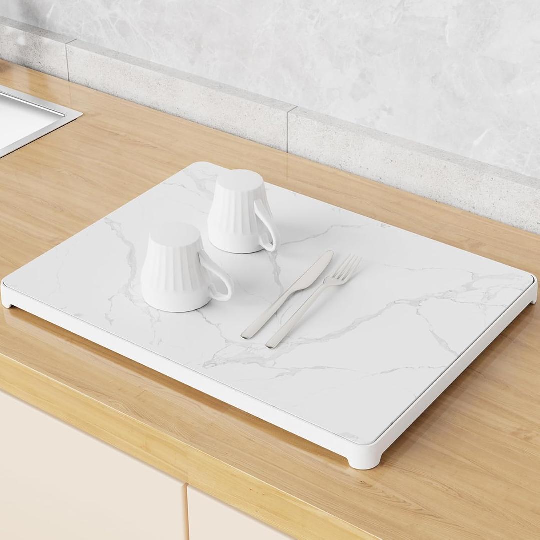 Stone Dish Drying Mat for Kitchen Counter, 11.6'' x 15.6'' Quick Drying Stone Mat with Rack,Diatomaceous Earth Mat for Dishes Bottles Cups, Non-Slip, Odor-free, Great Kitchen Essential Gadgets & Decor