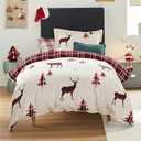 Bedsure Twin Size Christmas Duvet Cover Set - Festive Kids Bedding Set with a Reversible Buffalo Check Christmas Plaid Design, Includes 1 Duvet Cover and 1 Pillow Sham (Twin, Reindeer)