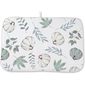 Fall Decor Dish Drying Mat for Kitchen Counter 18"x24", White Green Pumpkin Leaf Decorative Coffee Mat Dishes Drying Pad Absorbent Drainer Mat Kitchen Countertop Protector Easy Clean Fall Decor Dish Drying Mat for Kitchen Counter 18"x24", White Green Pumpkin Leaf Decorative Coffee Mat Dishes Drying Pad Absorbent Drainer Mat Kitchen Countertop Protector Easy Clean