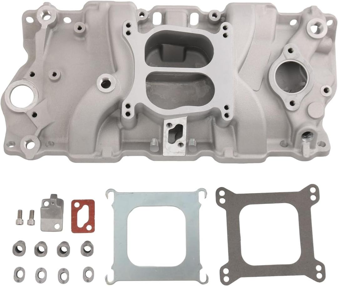 DICMIC Aluminum Dual Plane Intake Manifold Compatible with Chevrolet Small Block V8 4.3L 262 265, 4.4L 267, 4.6L 283, 4.9L 302, 5.0L 305 307, 5.4L 327, 5.7L 350, 6.6L 400 Replace# 52026, 82026