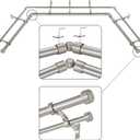 Brushed Nickel Double Corner Window Curtain Rods with Aluminum End Cap Finials and Brackets,1 Inch Diameter Dual Bay Window Curtain Rods, Adjustable 2 Sided 20-36" and 36-72" Center Rod