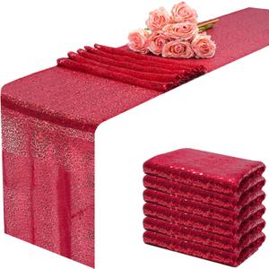 12x108 inch Red Sequin Table Runner Sparkly Glitter Table Linens 6 Packs for Party Decorations Wedding Birthday Baby Shower Engagement Anniversary