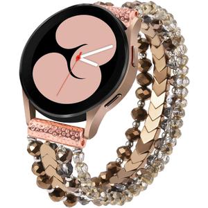 MOFREE Beaded Bracelet Compatible with Samsung Galaxy Watch7/6/5/4 40/44mm Band/Active 2,Watch 4 Classic 42mm 46mm,Watch 5 Pro 45mm Band Women,20mm Handmade Fashion Elastic Crystal Beads Bracelet (Coffee)