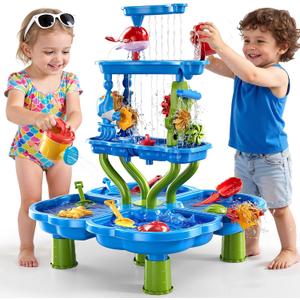 4-Tier Water Table for Kids 3-5, Summer Outdoor Beach Sensory Activity Playset Kids Sand and Water Table Toys, Birthday Gifts for Boys and Girls 3 4 5 6 7 8