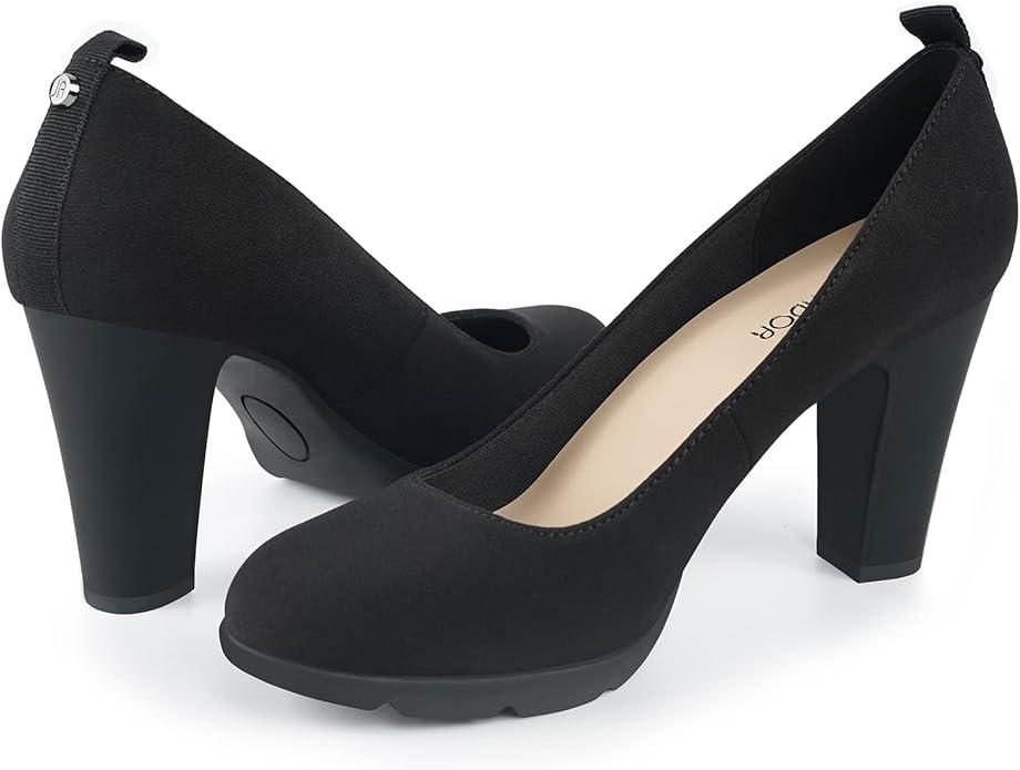 JENN ARDOR Women's Pumps Chunky Heels Platform Shoes Comfort Round Closed Toe Block Heel Pumps Dress High Heeled Office Shoes for Ladies More Than 3 inch Heel (9, Black)