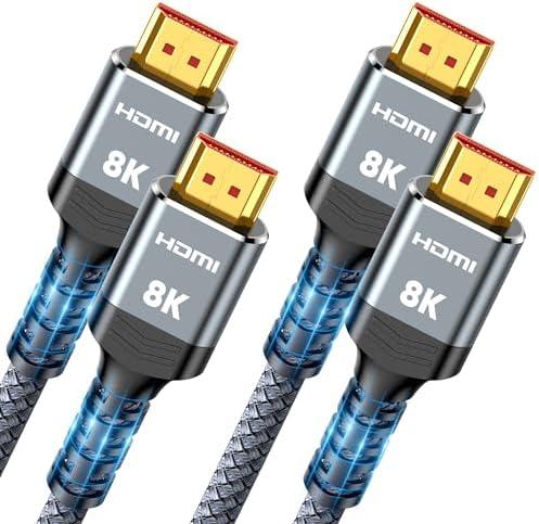 Highwings 8K HDMI 2.1 Cable 15FT 2-Pack, Slim Ultra High Speed HDMI Braided Cord-48Gbps,4K@120Hz 8K@60Hz, HDCP 2.2&2.3, Dynamic HDR,eARC,DTS:X,RTX 3090,Compatible with Roku TV/HDTV/PS5/Blu-ray