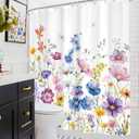 Colorful Flower Shower Curtain Blossom Watercolor Bathroom Curtain Set