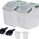 Large Flour Storage Container Bin 25lb, 2Pack Airtight Rice Storage Containers with Wheels Seal Locking Lid, BPA Free with Measuring Cup&Scoop for Flour, Rice, Grain(Green)
