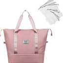 NPBAG Women Travel Duffel, Multi Functional Large Expandable Weekender Carry-on Tote, Gym Workout Overnight Bag, Mommy Hospital Bag for Labor and Delivery (Basic-Pink)