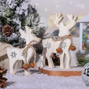 Sanwuta 2 Pieces Reindeer Christmas Decor Christmas Deer Desk Decor Indoor Rustic Reindeer Standing Tabletop Decoration Wooden Deer Table Decoration for Home Lawn Garden(Yellow Bell)