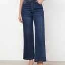 GRAPENT Pull On Womens Jeans Baggy Stretchy High Waisted Denim Wide Leg Trouser Pants Trendy Front Seam 90s Loose Jean (Blue), L