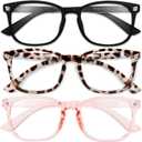 Gaoye Stylish Blue Light Glasses for Woman - Computer Glasses 99% Blue Light Blocking - Lightweight TR90 Frames - 3 pack (A7-matte Black+leopard+pink)