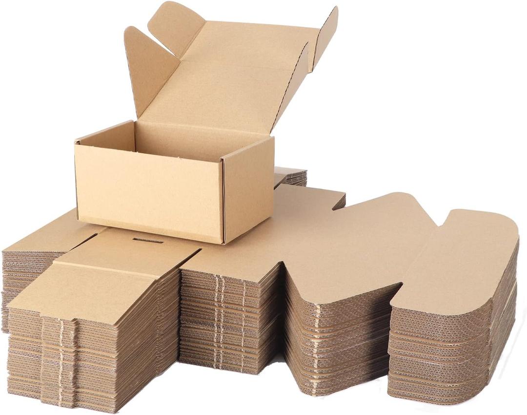 PHAREGE 6x4x3 inch Shipping Boxes Bulk 50 Pack Brown, Tab Lock Tuck Top Mailer Boxes for Packaging Small Business, Small Cardboard Gift Boxes for Wrapping Mailing Present
