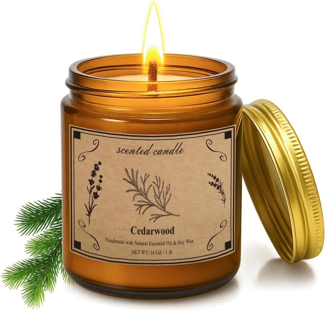 Candles for Home Scented, 16oz Large Jar Scented Candle  Cedarwood Soy Wax Candle with 100 Hour Burn Time, Long Lasting Aromatherapy Candle for Cozy Home Fragrance, Relaxation & Decorative Gift