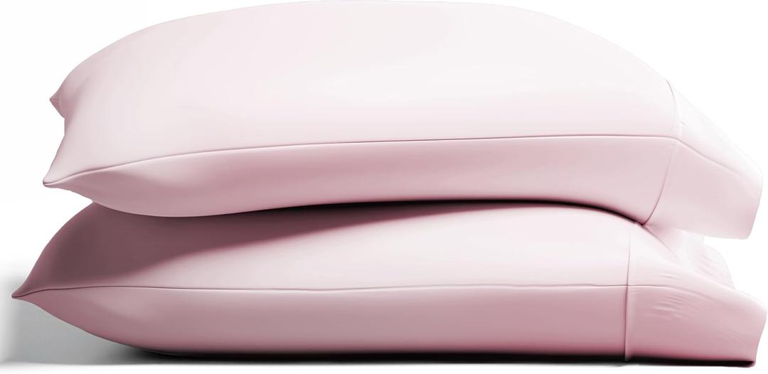 Texas Linen Co. 100% Organic Cotton Pillow Cases King Size Set of 2 - Organic Cotton Percale Weave Pillowcases King Size, Soft, Cooling, Crisp & Breathable Percale Pillow Covers for Sleeping - Blush