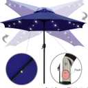 Sunnyglade 9' Solar LED Lighted Patio Umbrella with 8 Ribs/Tilt Adjustment and Crank Lift System (Navy Blue)