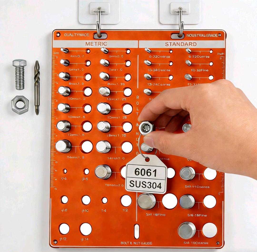 Nut and Bolt Thread Checker, Standard & Metric 42 Hole, Screw Size Tester Assortment Measuring, 19 SAE & 15 Metric & 8 Drill Bit Gauge, Bolt Size Finder Identify Board, Identifier Gauge