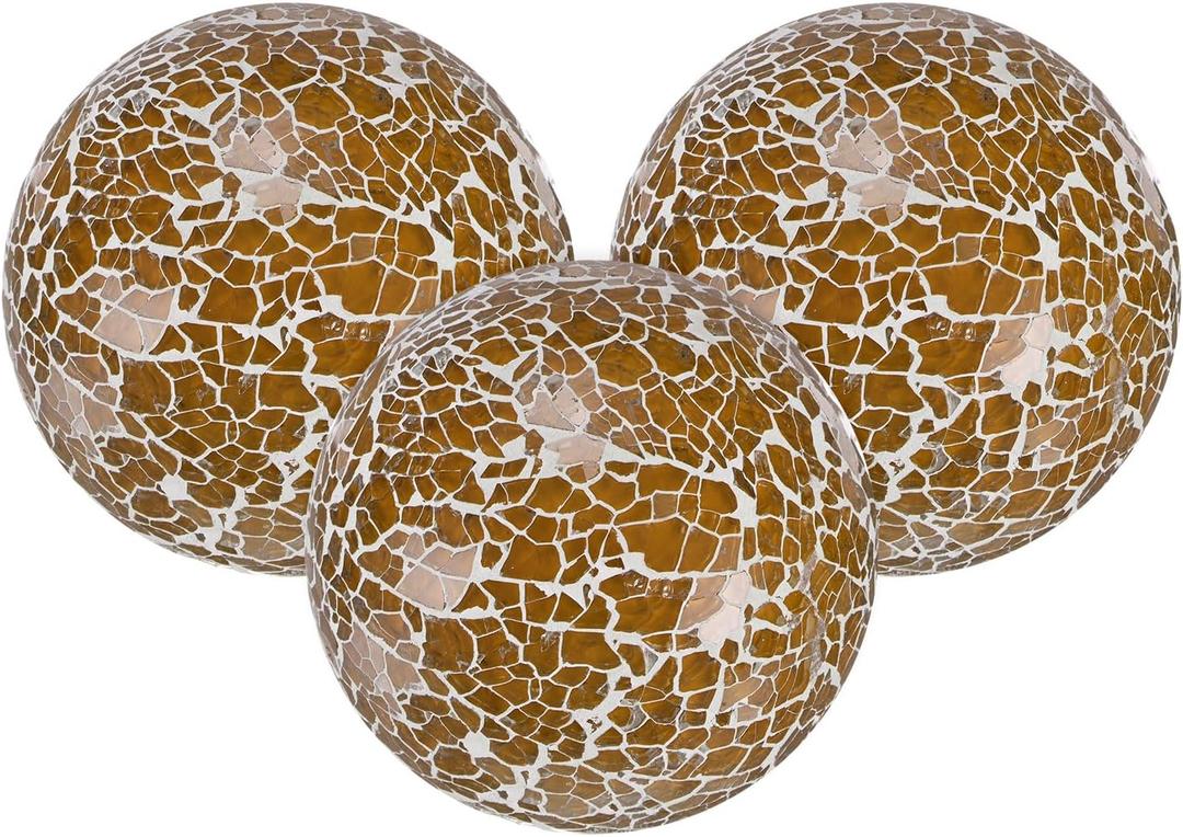 3-Pack Decorative Ball for Bowls, 3 Inch Mosaic Glass Balls Decorative Glass Orbs for Home Decor/Dining Tables/Wedding Party/Coffee Table/Centerpiece Decor [Brown]