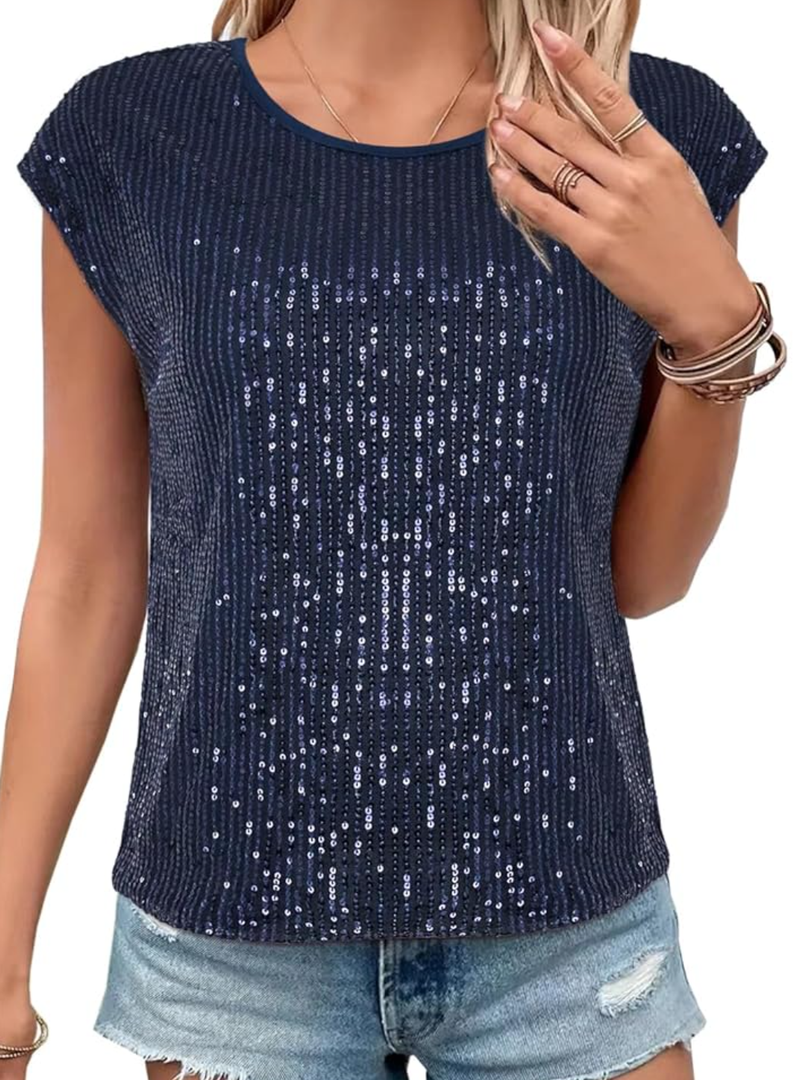 Grace Karin  Women's Sparkle Sequin Top Glitter Crewneck T Shirt Party Concert Tee Shirt Blouses Shirts Tops, M