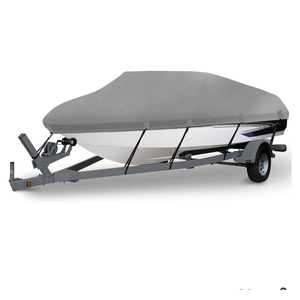 HAHASOLE Heavy Duty 1200D PU Waterproof Boat Cover, 23'- 24' Trailerable Marine Grade Polyester Canvas, Fits 23-24ft V-Hull, Tri-Hull, Fishing Boat, Runabout, Pro-Style Bass Boat with Tightening Strap