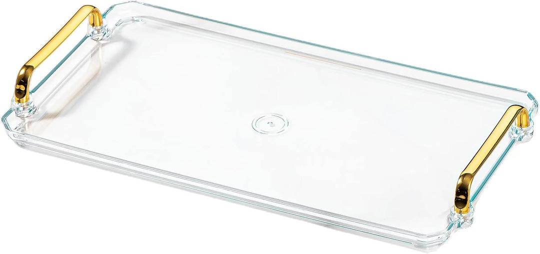 Acrylic Serving Tray with Handles Ottoman Countertop Decorative Tray Serving Tray Spill-Proof Tray for Coffee Table Living Room Bedroom 16 x 9 x 0.8 inches - (Transparent Color)