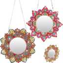 Weysat 2 Pack DIY Diamond Painting Mirror Set 5D Mandala Crystal Diamond Mirror Gift Special Shaped Art Rhinestone Makeup Mirror for Adults Beginner Arts Crafts Kit Birthday Gift Home Decor